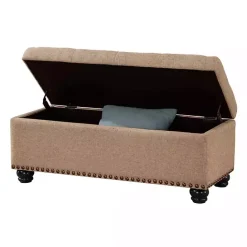 Kirklands Home Upholstered Carey Storage Ottoman Bench Tan