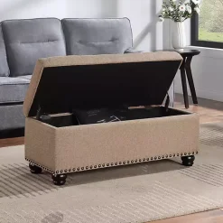 Kirklands Home Upholstered Carey Storage Ottoman Bench Tan