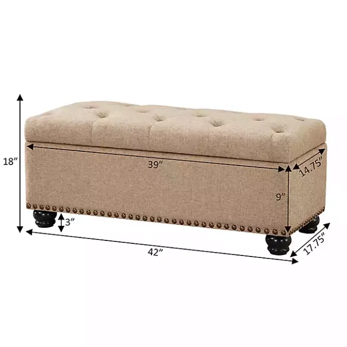 Kirklands Home Upholstered Carey Storage Ottoman Bench Tan