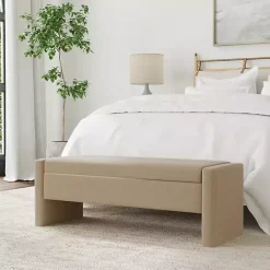 Hot Kirklands Home Velvet Upholstered Modern Storage Bench Tan