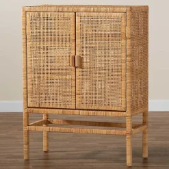 Outlet Kirklands Home Woven Rat and Wood Cabinet Tan
