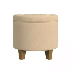 Kirklands Home Woven Upholstered Tufted Storage Ottoman Tan