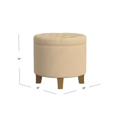Kirklands Home Woven Upholstered Tufted Storage Ottoman Tan