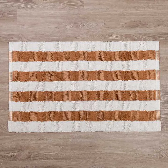 Best Kirklands Home Taupe and White Striped Bathroom Rug