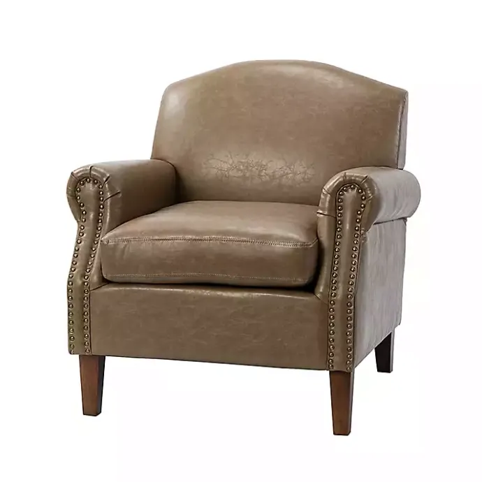 Online Kirklands Home Taupe Faux Leather Nailhead Taylor Armchair Brown