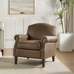 Online Kirklands Home Taupe Faux Leather Nailhead Taylor Armchair Brown