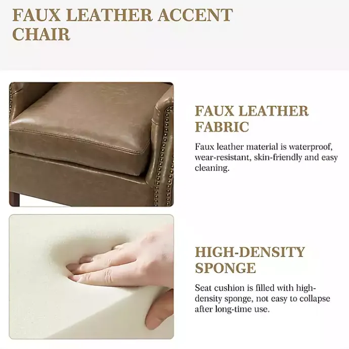 Online Kirklands Home Taupe Faux Leather Nailhead Taylor Armchair Brown