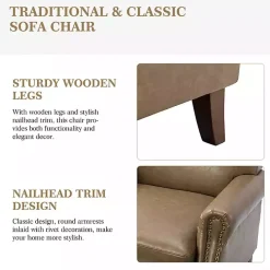 Online Kirklands Home Taupe Faux Leather Nailhead Taylor Armchair Brown