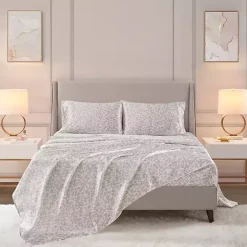 Sale Kirklands Home Taupe Leopard Print Satin 4-pc. King Sheet Set