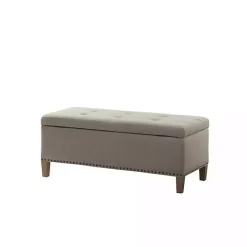 Hot Kirklands Home Taupe Linen Button Tufted Storage Bench Tan