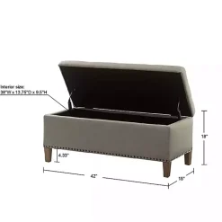 Hot Kirklands Home Taupe Linen Button Tufted Storage Bench Tan