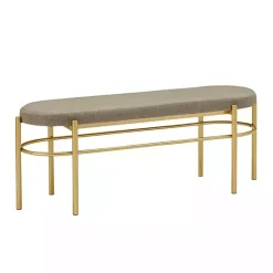 Discount Kirklands Home Taupe Upholstered Gold Metal Leg Bench Gray