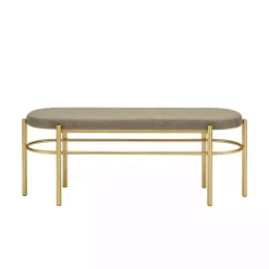 Discount Kirklands Home Taupe Upholstered Gold Metal Leg Bench Gray