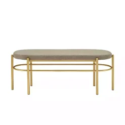 Discount Kirklands Home Taupe Upholstered Gold Metal Leg Bench Gray