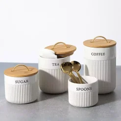 Kirklands Home Tea Ribbed Ceramic Canister Ivory