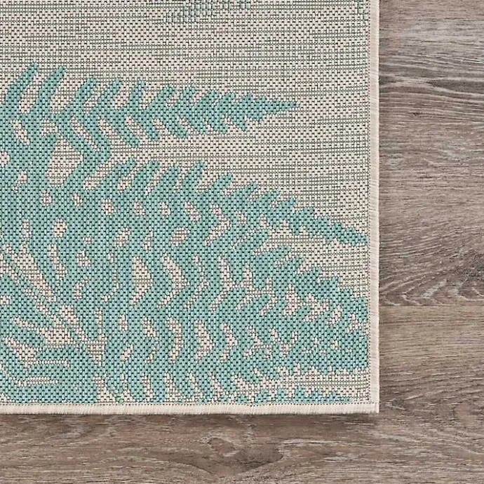 Online Kirklands Home Teal and Tan Falling Ferns Outdoor Area Rug, 5x7