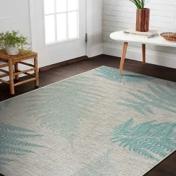 Online Kirklands Home Teal and Tan Falling Ferns Outdoor Area Rug, 5x7
