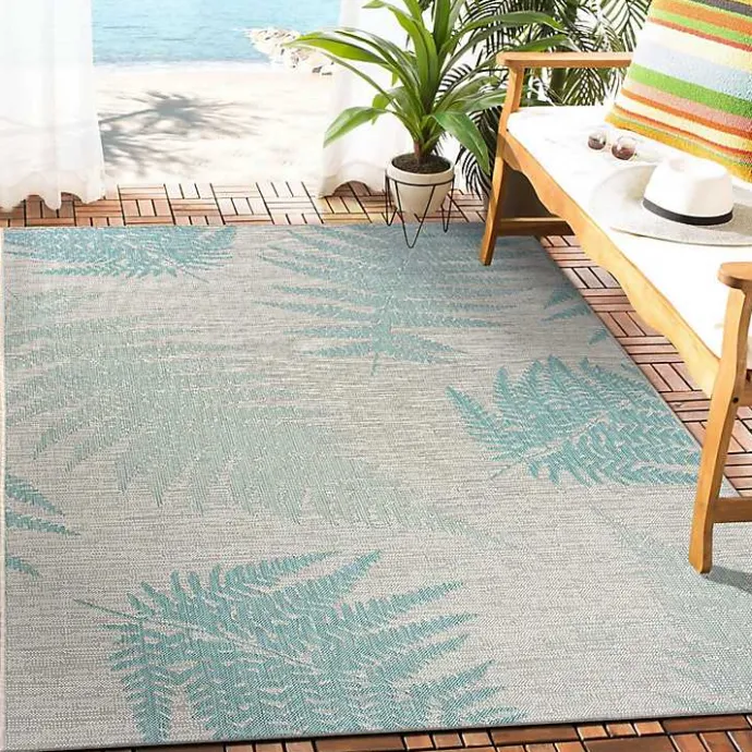 Online Kirklands Home Teal and Tan Falling Ferns Outdoor Area Rug, 5x7