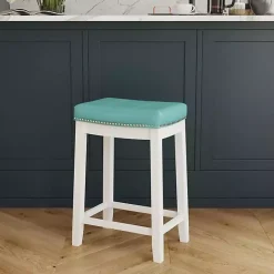Online Kirklands Home Teal Faux Leather Claridge Counter Stool Blue