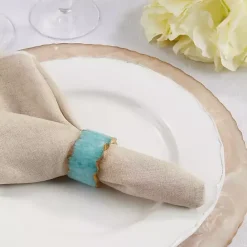 New Kirklands Home Teal Geode Artistry Napkin Rings, Set of 4 Blue