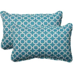 Kirklands Home Teal Hickory Geo Outdoor Lumbar Pillows, Set of 2 Blue