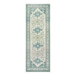 New Kirklands Home Teal Seraz Washable Runner, 2x7
