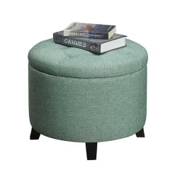 Sale Kirklands Home Teal Upholstered Eliza Round Storage Ottoman Blue