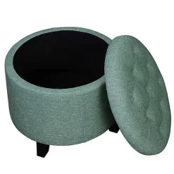 Sale Kirklands Home Teal Upholstered Eliza Round Storage Ottoman Blue