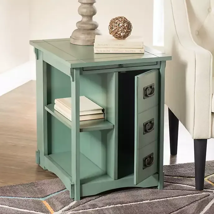 Best Kirklands Home Teal Wood Parnell Storage Accent Table