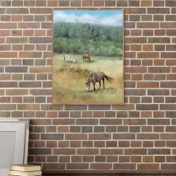 Clearance Kirklands Home Three Grazing Horses Framed Canvas Art Print