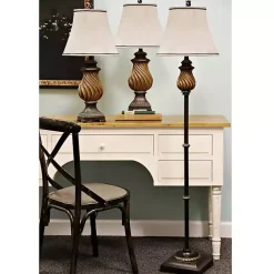 Outlet Kirklands Home Toffee Twist Floor and Table Lamps, Set of 3 Ivory