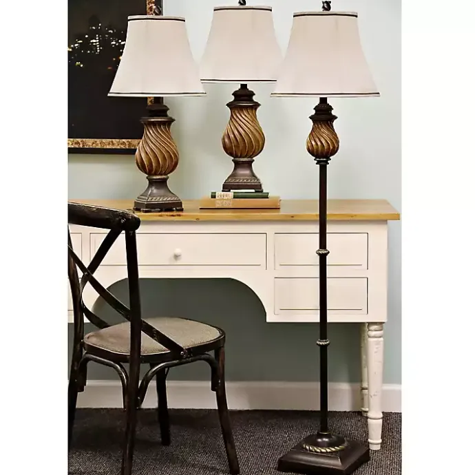 Outlet Kirklands Home Toffee Twist Floor and Table Lamps, Set of 3 Ivory