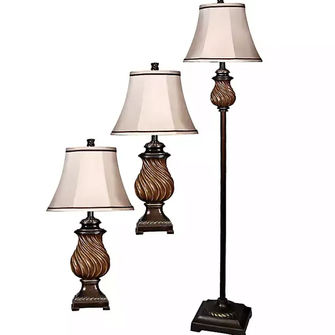 Outlet Kirklands Home Toffee Twist Floor and Table Lamps, Set of 3 Ivory