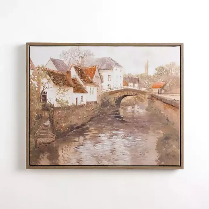 Discount Kirklands Home Town with Bridge Framed Canvas Art Print