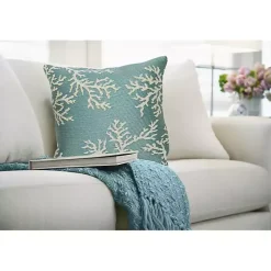 Online Kirklands Home Turquoise Coral Woven Outdoor Throw Pillow