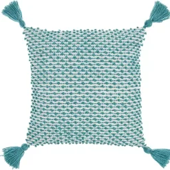 Discount Kirklands Home Turquoise Knotted Tassel Outdoor Throw Pillow Blue