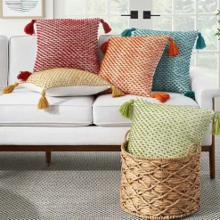 Discount Kirklands Home Turquoise Knotted Tassel Outdoor Throw Pillow Blue