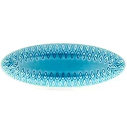 Clearance Kirklands Home Turquoise Peacock Reactive Print Oval Platter