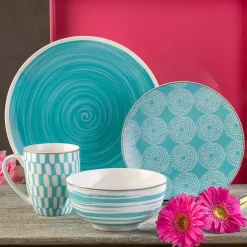 New Kirklands Home Turquoise Stoneware 16-pc. Dinnerware Set Blue
