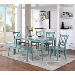 New Kirklands Home Turquoise Wood Classic Farmhouse Bench Blue