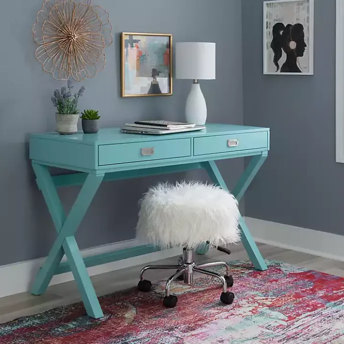 Outlet Kirklands Home Turquoise Wood 2-Drawer Peggy Desk Blue