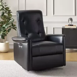 Sale Kirklands Home Val Faux Leather Swivel Power Recliner Black