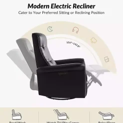 Sale Kirklands Home Val Faux Leather Swivel Power Recliner Black