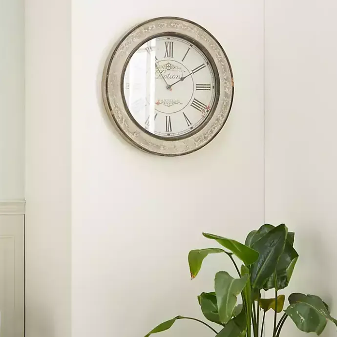 Discount Kirklands Home Vintage Cream Rust Round Framed Wall Clock