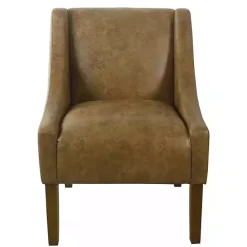 Discount Kirklands Home Vintage Faux Leather Swoop Accent Chair Brown