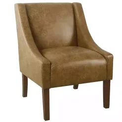 Discount Kirklands Home Vintage Faux Leather Swoop Accent Chair Brown