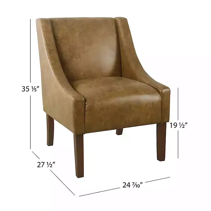 Discount Kirklands Home Vintage Faux Leather Swoop Accent Chair Brown
