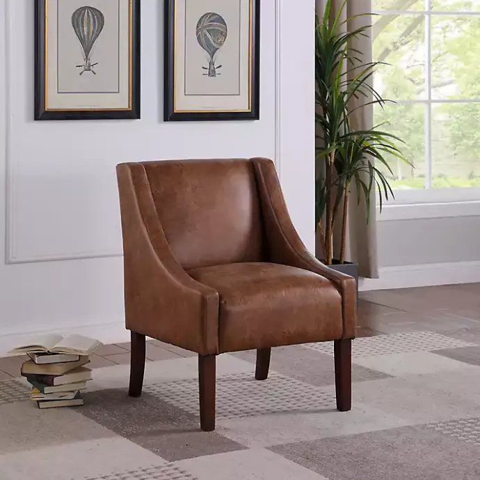 Discount Kirklands Home Vintage Faux Leather Swoop Accent Chair Brown