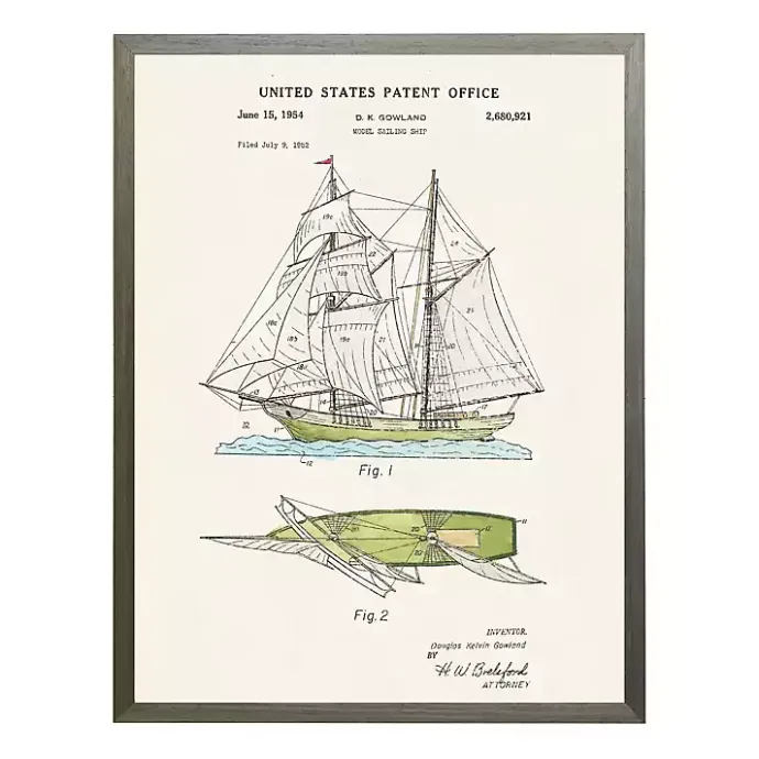 Hot Kirklands Home Vintage Sailing Ship Patent Framed Art Print