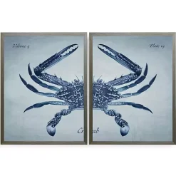 New Kirklands Home Vintage Split Crab Framed Art Prints, Set of 2 Blue